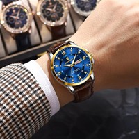 POEDAGAR 855 relojes hombres marrón cuero genuino movimiento de cuarzo nueva llegada impermeable luminoso Casual negocios reloj de pulsera de lujo