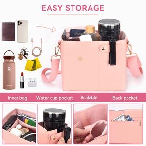 Bolso bandolera de mujer de piel sintética vegana con patrón cruzado Saffiano patentado personalizado con sección de botella de agua - Product Image 3