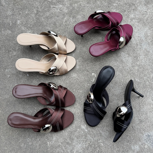 Sandali <span class=keywords><strong>Sexy</strong></span> con Punta Aperta per Donne ed Eleganti Scarpe Femminili alla Moda con Cinturini Incrociati Retrò e Nuovo Tacco a <span class=keywords><strong>Spillo</strong></span> - Product Image 1