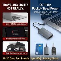 Adaptador USB C HDTV 3 en 1 4K 60Hz PD100W Carga Rápida USB3.0 5Gbps Ultra Delgado 63mm Estación de Acoplamiento Portátil de Aluminio para Laptop