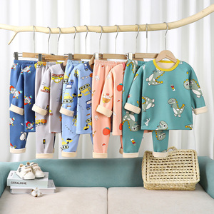 Ensemble de sous-vêtements thermiques pour enfants en soie de lait et polyester, dessin animé, garçons et filles, doublure en polaire, épais, caleçons longs, vêtements de maison pour bébé, pyjamas - Product Image 1