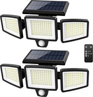 Lámpara de Seguridad LED Solar para Exteriores IP67 de 2500LM con Control Remoto, Sensor de Movimiento de 3 Cabezas, Ángulo Amplio de 270°, Luz de Pared de 6000K
