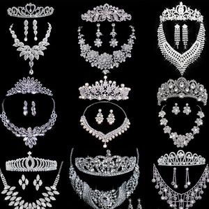 Qushine Multi Styles bridal jewelry set Crystal Crown Necklace Earrings Bride Tiara Wedding Head Jewelry Set For Women
