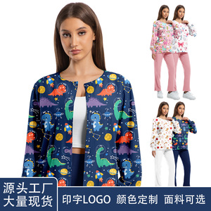 Women Cartoon Print Scrub <b>Top</b> Moisture Wicking Full Size Range Hospital Uniforms - Product Image 4