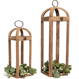 Lanterne à bougie en bois de grande et petite taille, respectueuse de l'environnement, faite à la main, parfaite pour les mariages et Noël, lot de 2 - Product Image 1