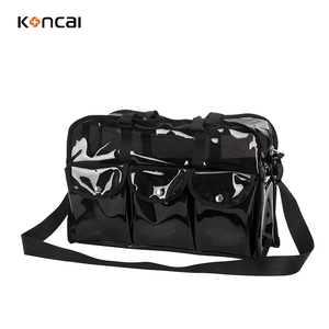 Sac de maquillage et de beauté en PVC noir durable à fermeture éclair géométrique - Product Image 3