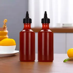 Individuelle 250 ml leere BPA-freie PET-Flasche für Hot Chili-Soße Kunststoff-Kondiment Ketchup-Soßenflasche zum einfachem Drücken mit Twist-Kappe