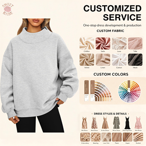 Sweat-shirt oversize à col montant pour femme, grande taille, gris chiné uni, haut à manches longues - Product Image 1