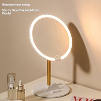 Miroir de Maquillage Personnalisé en Gros avec Finition Argentée, Lumières LED à 3 Couleurs Dimmables, Portable, Modèle de Coiffeuse de Bureau Rotatif