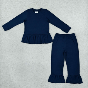 ชุดเสื้อผ้าเด็กผู้หญิงแขนยาวระบายขอบผ้าฝ้ายพร้อมกางเกง - Product Image 2
