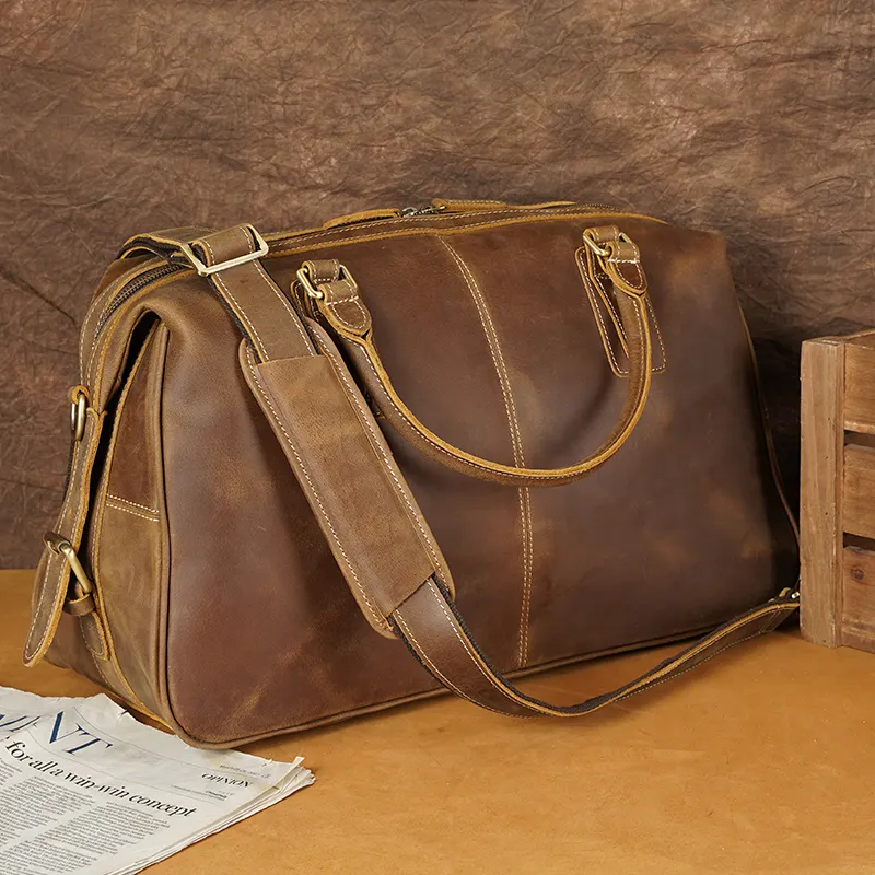 Customize Fashion Design Horse Leather Duffel Bag Retro Genuine Leather Men Travel Bag Leather Luggage bag for Men Custom Design
