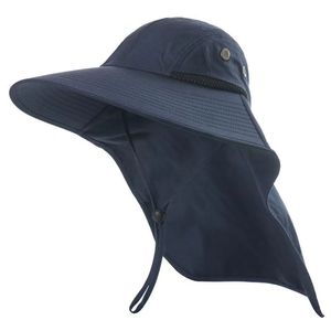 Sombrero de Protección Solar para Exteriores con Solapa para el Cuello, Protección UV, Transpirable, Tipo Bucket, para Hombres y Mujeres, para Pesca, Color Azul Marino - Product Image 1