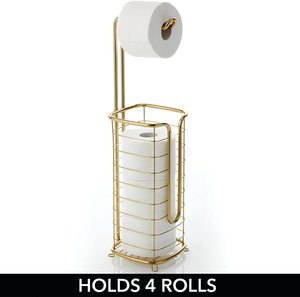 Support et distributeur de papier hygiénique sur pied <span class=keywords><strong>en</strong></span> acier avec rangement pour salle de bain, salle d'eau-Peut contenir 3 méga rouleaux de toile - Product Image 5