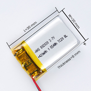 Pil Üreticileri Küçük Şarj Edilebilir LiPo Piller HHS 802030 420mAh 3.7V Lityum Polimer Kese Pil Kulaklıklar için - Product Image 1