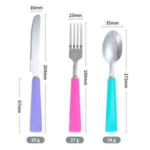 Vente en gros manche personnalisable couleur couverts ensemble de couteau fourchette et cuillère