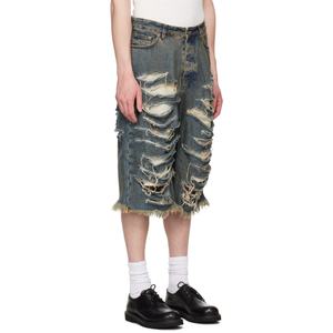 Pantalones Cortos de Mezclilla para Hombre, Estilo Urbano, Holgados, 100% Algodón, con Bordes Deshilachados, Desgastados y Rotos - Product Image 3