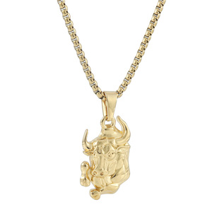 Stainless Steel Bull Pendant Animal Themed Men Women Fashion Jewelry <b>Silver</b> Gold <b>Chain</b> 3.0*60cm - Product Image 5