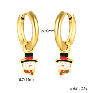 Christmas Snowman Stud <b>Earrings</b> Gold Hoop Cartoon Design Unisex Everyday Wear - Product Image 3