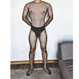 Men's <b>Fishnet</b> Bodysuit Black Nylon Spandex Mid Rise Sexy Underwear - Product Image 1
