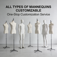 Mannequin femme demi-corps en fibre de verre recouvert de tissu avec base et bras en bois, présentoir de vêtements, buste