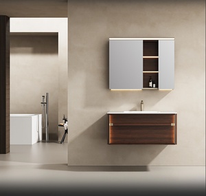 Haute Couture Vintage-Style Smart <b>Mirror</b> with Integrated Stone-Look Ceramic Basin and <b>Wall</b>-Mounted Vanity - Product Image 1