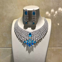 Ensemble collier et boucles d'oreilles XM S537 Ocean Blue Cubic Zirconia, bijoux de luxe pour mariage et soirée pour femmes