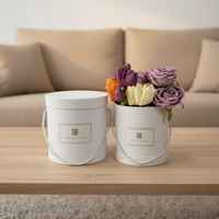 Boîtes cadeaux en carton rond gaufré haut de gamme avec couvercle, corde, recyclables, logo personnalisé, boîte à fleurs, emballages cadeaux