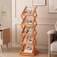 Espositore Pieghevole in Legno, Stand Espositivo Portatile Pop-up, Portariviste Premium in Bambù per Fiere