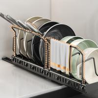 Support de rangement rétractable en métal pour couvercles de casseroles et poêles avec porte-torchons pour comptoirs de cuisine