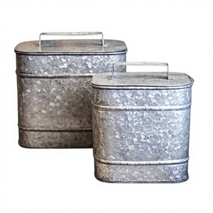 Iron Galvanized Round Canister With Lid Metal Rustic Vintage Farmhouse Country Decor Kitchen Canister for Sugar Coffee - Product Image 1
