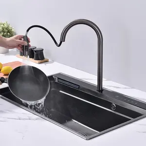 Raindance Rectangular 304 Bowl Undermount Stainless Steel Apron Intellisense Smart Waterfall Kitchen Sink