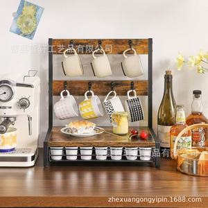 Wooden Coffee Capsule Storage Rack 3 Tier With Mug Hanger And Drawer For <b>Kitchen</b> Counter Use - Product Image 4