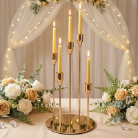 Porte-bougie moderne à 5 lumières avec base en métal doré, grand chandelier central pour mariage, hôtel et décoration intérieure