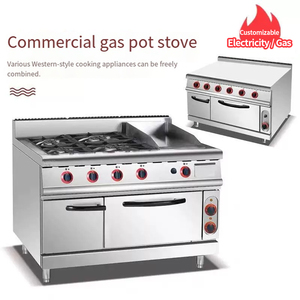 Cuisinière verticale à gaz quatre brûleurs avec four, de type armoire, en acier inoxydable, sur pied, de luxe, combinée, pour usage commercial - Product Image 2