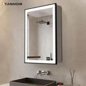 Stanhom phòng tắm hiện đại vanity nhôm tường thắp sáng gương tủ thuốc