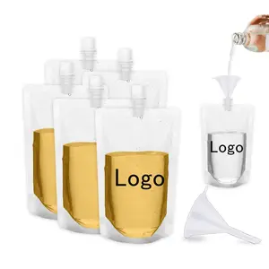 Custom printed logo transparent beverage plastic packaging stand up pouch bag for liquid with spout