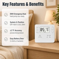 Thermostat compatible avec les pompes à chaleur EMH, mode de chauffage auxiliaire d'urgence, précis, alimenté par batterie 24VAC pour la climatisation domestique