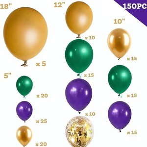 Kit Arco di Palloncini per Mardi Gras Viola Verde Oro 167 Pezzi Palloncini per Mascherata Martedì Grasso - Product Image 2