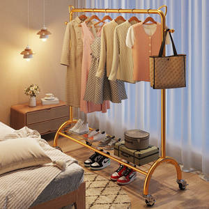 <span class=keywords><strong>Perchero</strong></span> de <span class=keywords><strong>Metal</strong></span> de un solo nivel, tendedero de suelo móvil Simple para dormitorio, sala de estar, almacenamiento de varillas para el hogar, organizador de ropa - Product Image 2