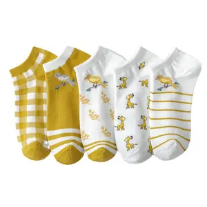 Wholesale yellow cartoon girl socks animal low cut sock for women cute ladies tube socks