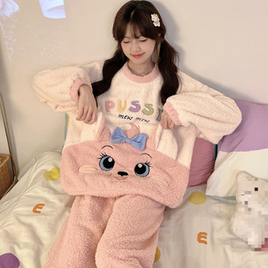 Pijamas de medio terciopelo para mujer, estudiante de invierno, jersey de cuello redondo, pijamas, ropa de casa, traje, conjuntos de ropa de dormir - Product Image 3