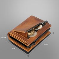 Dompet Pria Kulit PU Vintage, Tempat Kartu Logam, Anti RFID, Dompet Aluminium Pop-up untuk Pria dengan Kantong Koin Ber-resleting