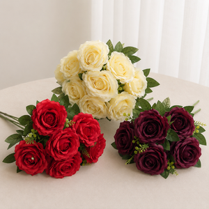 Bouquet de roses artificielles réalistes faites à la main LUYI-Fashion, plusieurs couleurs, pour la décoration de la maison, des fêtes et des mariages, prix de gros - Product Image 2