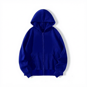 Sweat à capuche zippé bleu pour homme, coupe classique, couleur unie, style décontracté, en molleton bouclette, idéal pour l'automne - Product Image 1