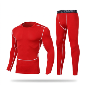 Conjunto Deportivo MERITORIOUS INTERNATIONAL para Hombre, Camiseta de Compresión de Manga Larga Roja y Pantalones, Tejido de Secado Rápido, 65% Bambú Carbono - Product Image 1