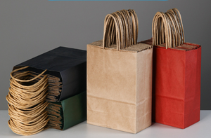 Eco-Friendly Recyclable Vertical Multi Color Thick Solid Kraft Paper Tote Bags with Reinforced Paper Rope Handles - Product Image 1