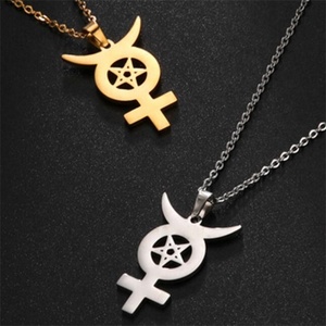 Yiwu Aceon Thép Không Gỉ Wiccan Ngôi Sao Năm Cánh Hành Tinh Thủy Ngân Biểu Tượng Mặt Trăng Sao Chéo Huyền Bí Bí Truyền Giả Kim Thuật Wicca Mặt Dây Chuyền - Product Image 4