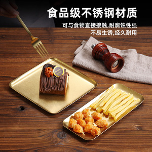 Vintage Gold Stainless Steel Rectangular Tray Distressed Industrial Style Serving Tray For Barbecue Hot Pot Grilling Tableware - Product Image 5
