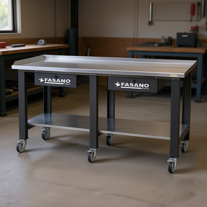 Banco de trabajo Fasano Tools de 72 pulgadas con superficie de acero, cajón y estante, mesa de taller móvil - Product Image 3