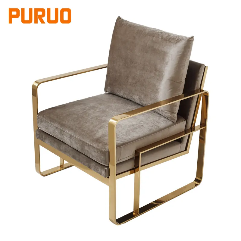 Cadeira de veludo de tecido de aço inoxidável, confortável e simples para hotel e sala de estar